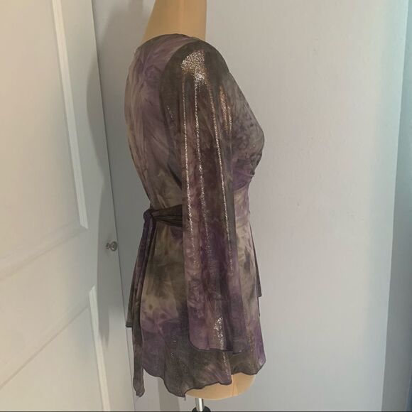 Only Nine Shiny Wrap Tie-Dye Purple Long Sleeve Top - Picture 3 of 7